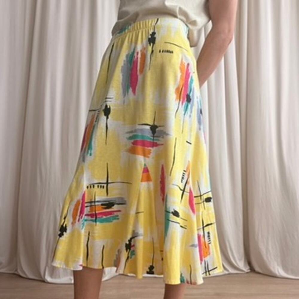 Soko Abstract Maxi Skirt - Vibrant Yellow, 80s - Size 10 (Fits S)